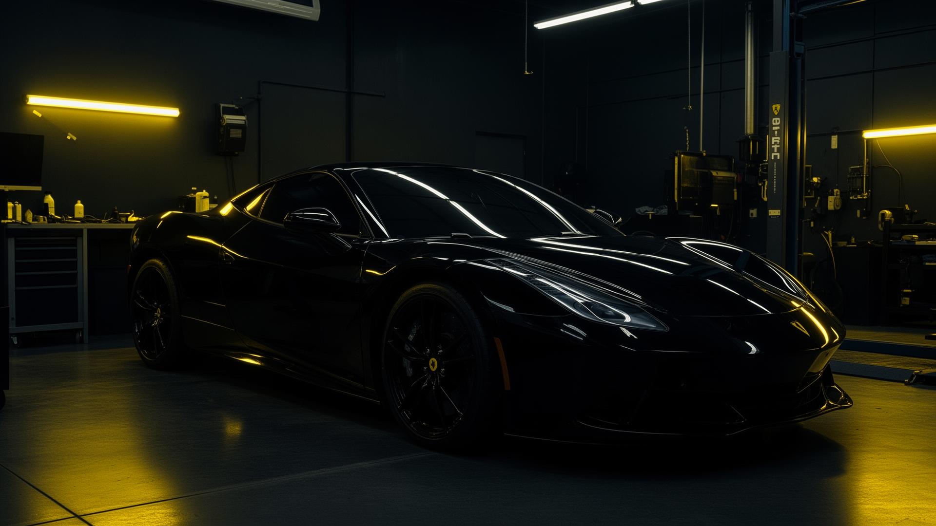 Luxury black sports car with ceramic window tint installed at Stellar Window Tint Amarillo